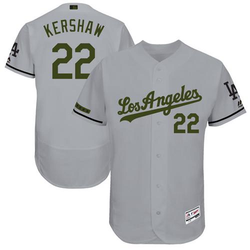 Dodgers #22 Clayton Kershaw Grey Flexbase Authentic Collection Memorial Day Stitched MLB Jersey - Click Image to Close